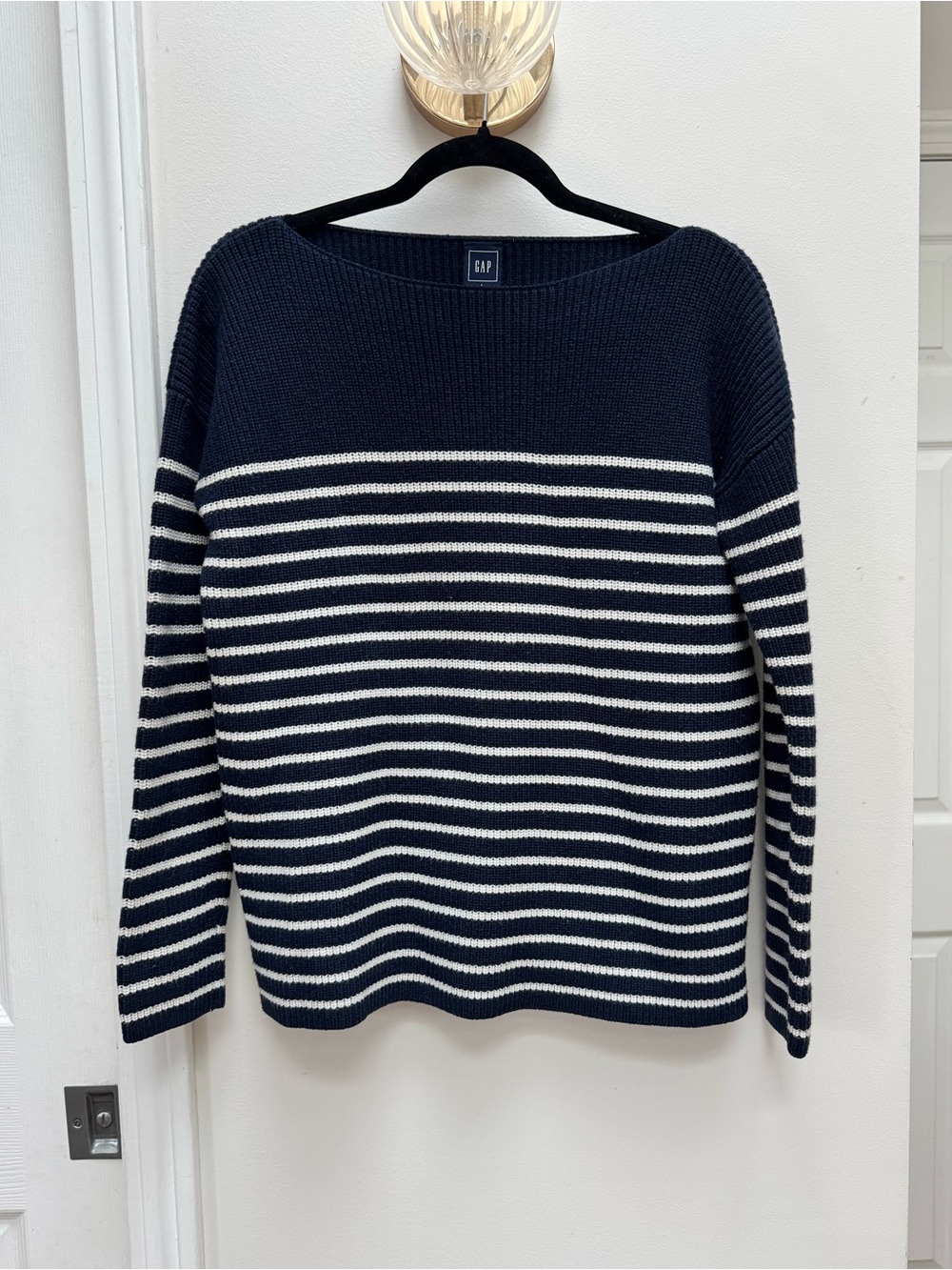 GAP Navy & White Striped Crewneck Sweater